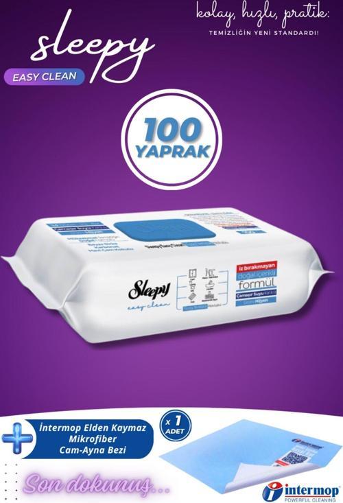 Sleepy Easy Clean Çamaşır Suyu Katkılı Yüzey Temizlik Havlusu 100 Yaprak + İntermop Slim Cam Bezi