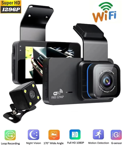 Araç İçi Kamera Wifi Özellikli Ekranlı Ön Ve Geri Görüş Kameralı Mikrofonlu 3 İnç Hd