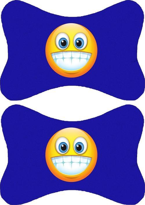 2'Li Set Emoji Baskılı Tüm Araçlarla Uyumlu Ortopedik Mavi Oto Boyun Yastığı -59