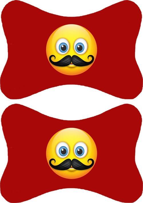 2'Li Set Emoji Baskılı Tüm Araçlarla Uyumlu Ortopedik Kırmızı Oto Boyun Yastığı -14