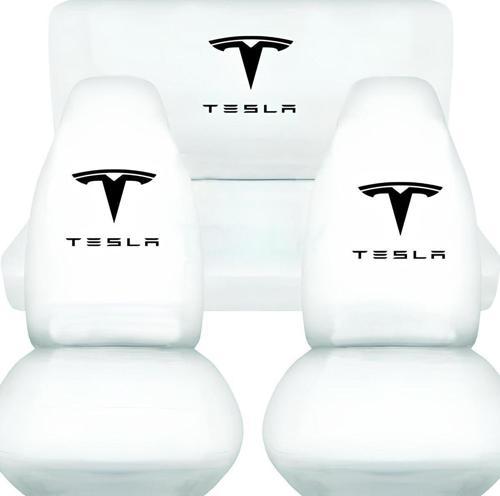 Oto Koltuk Kılıfı Beyaz Penye Tesla Baskılı Ön Arka Takım Set