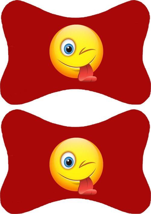 2'Li Set Emoji Baskılı Tüm Araçlarla Uyumlu Ortopedik Kırmızı Oto Boyun Yastığı -12