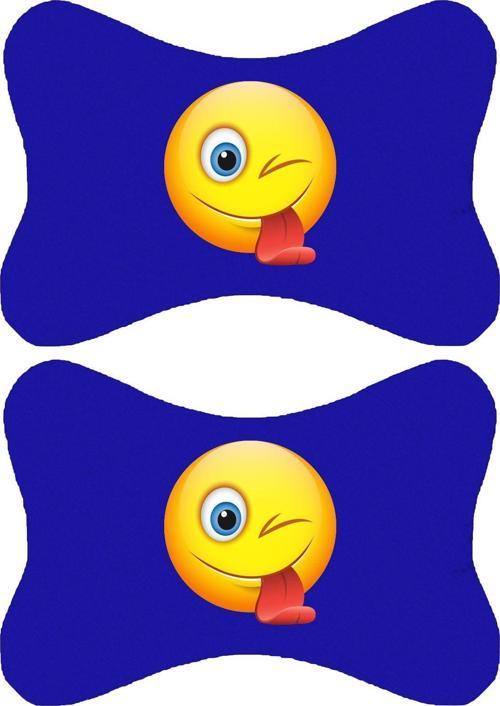 2'Li Set Emoji Baskılı Tüm Araçlarla Uyumlu Ortopedik Mavi Oto Boyun Yastığı -58