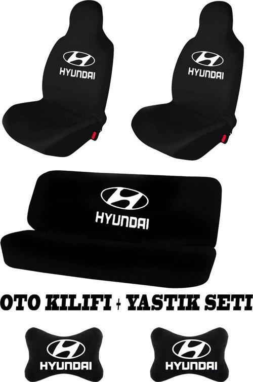 Hyundai Uyumlu Siyah Oto Koltuk Kılıfı Ön Arka Takım + Boyun Yastığı Seti
