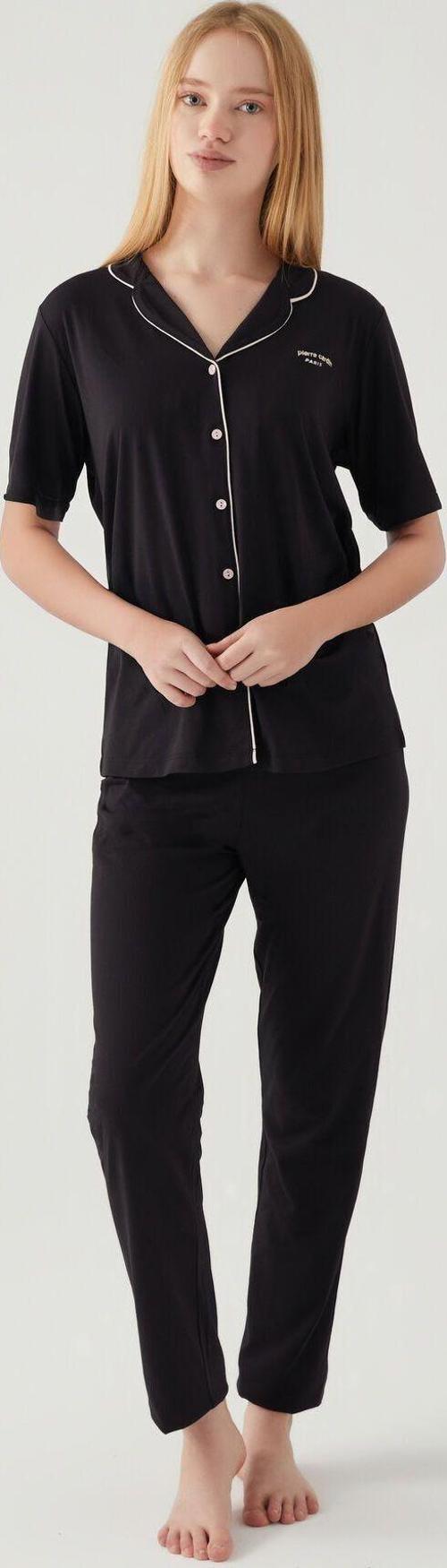Kadın Siyah Gömlek Pijama Takım