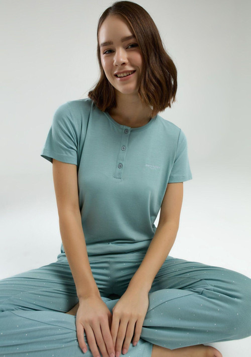 Kadın Yeşil Kısa Kol Pijama Takım