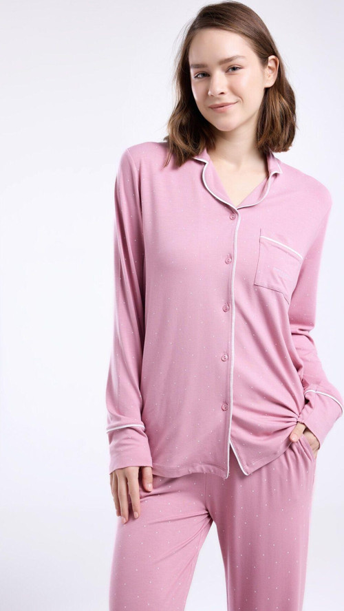 Kadın Pembe Gömlek Pijama Takım