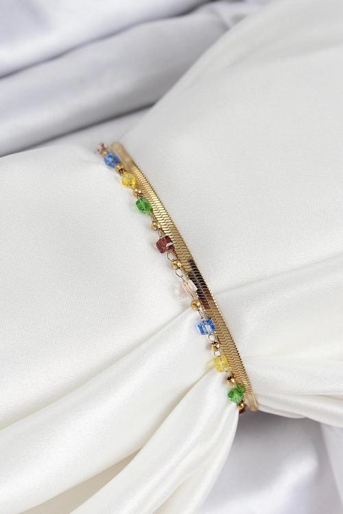 Zarif Kadın için Golden Çelik Alaca Kristal Taşlı Bileklik