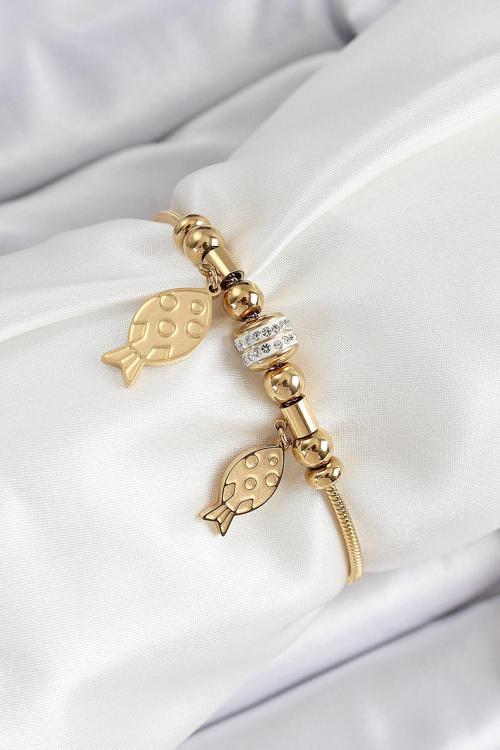 Zarif Kadın için Golden Çelik Yapım Balık Bileklik