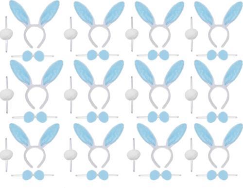 Büro Ev Ofis Gösteri Tavşan Kostümü için 12SET Mavi Taç Papyon Ponpon Seti