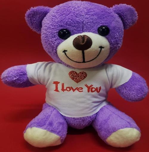Büro Ev Ofis Hediyesi için I Love You Tişörtlü Mor Peluş Ayıcık