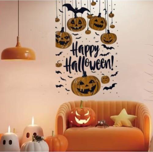 Büro Ev Ofis Dekoru için Halloween Temalı Balkabaklı Duvar Sticker Seti
