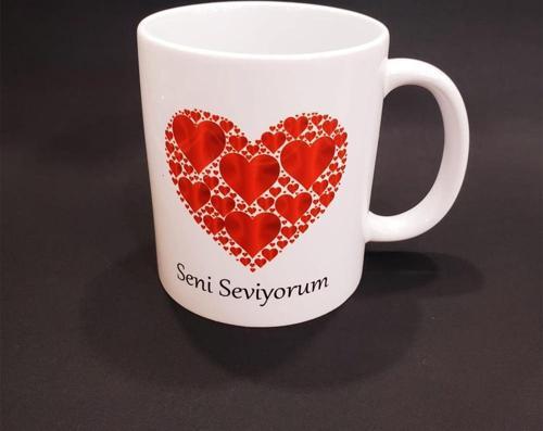 Büro Ev Ofis Kupa Bardağı için Seni Seviyorum Kalpli Motif Kupa Bardak