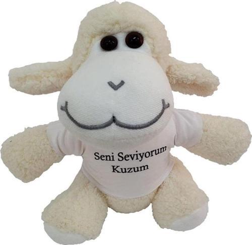 Büro Ev Ofis Hediyesi için Seni Seviyorum Kuzum Tişörtlü Peluş Kuzu