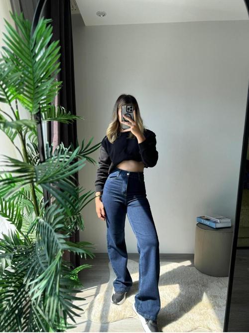 Yüksek Bel Palazzo Kot  Kadın Denim Pantolon
