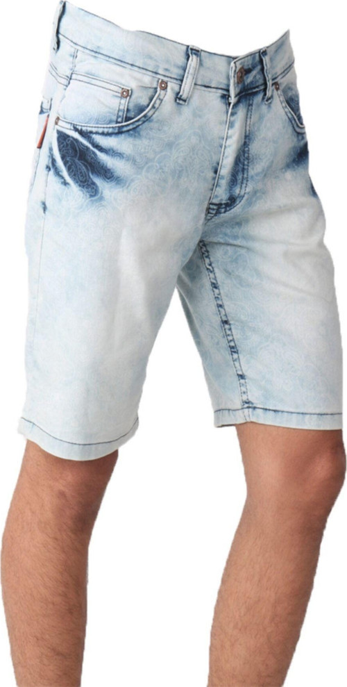 Erkek Denim Baskılı Halka Desenli Açık Mavi Şort