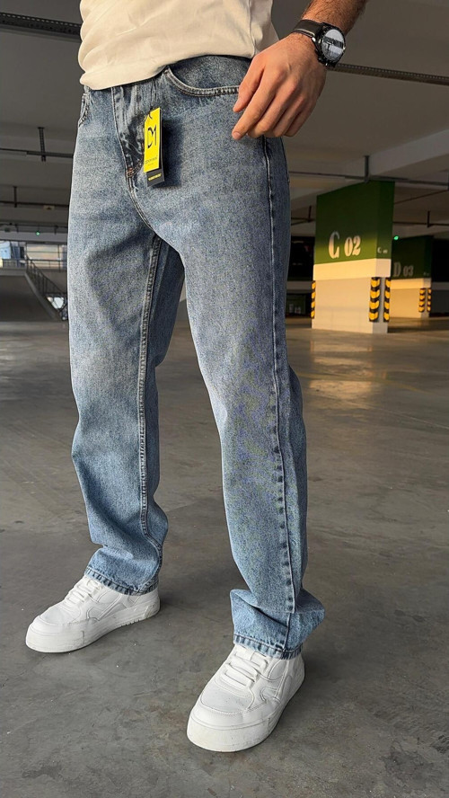 Erkek Buz Mavi Baggy Jeans