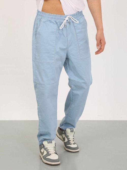 Açık Mavi Oversize Premium Sewing Cepli Yürüyüş Pantolonu-M - Açık Mavi