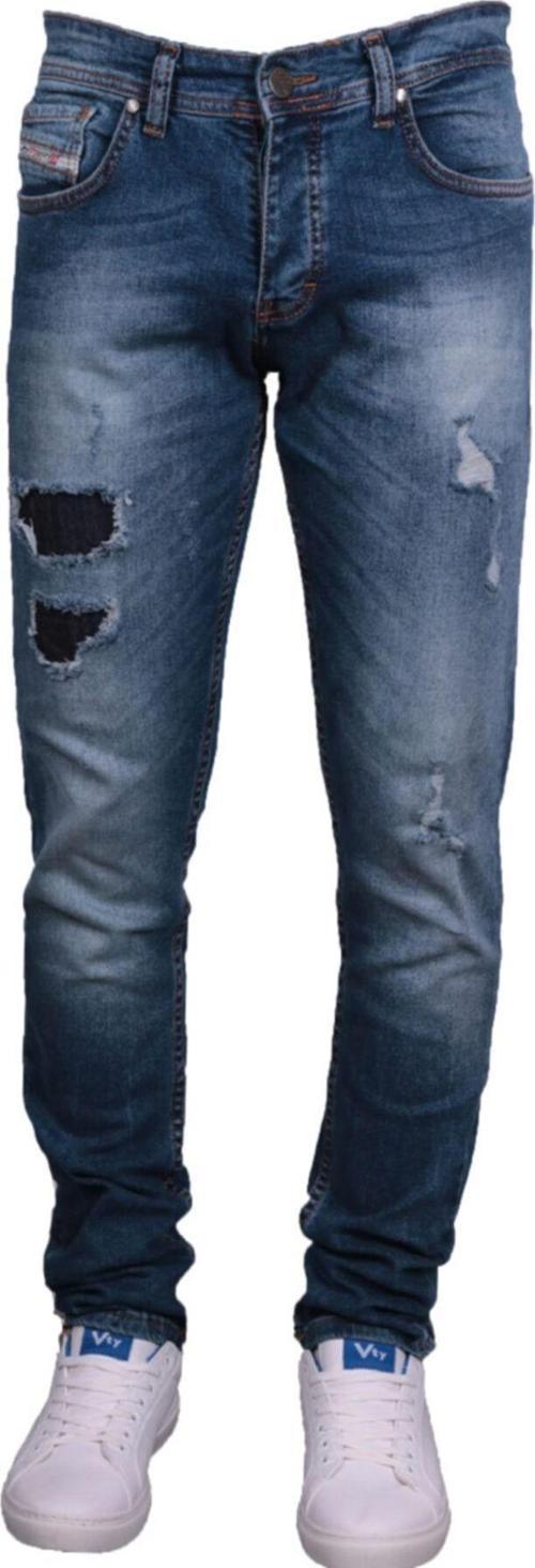 Erkek Mavi Denim Perç Işlemli Spor Trent Pantolon