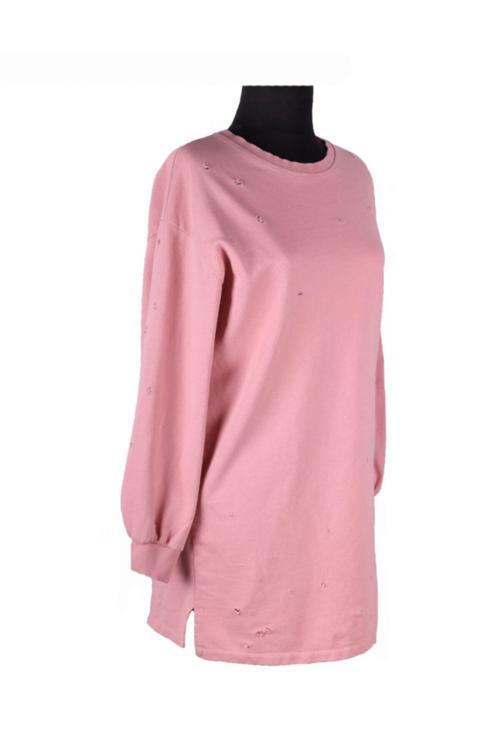 Lazerli Sweatshirt Trend Giyim Toz Pembe