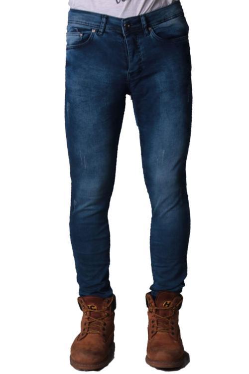 Erkek Slim Fit Denim Trend Spor Giyim Koyu Mavi Dstry Işlemli