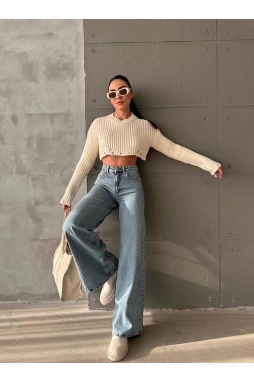 Palazzo Kar Bol Paça Yüksek Bel Salaş Wide Leg Jeans