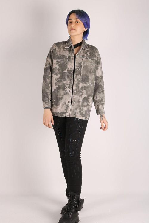 Kadın Oversize Desenli Kot Ceket