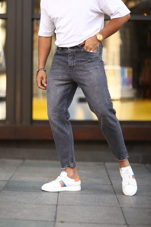 Boyfriend Füme Renk Taşlamalı Kot Pantolon