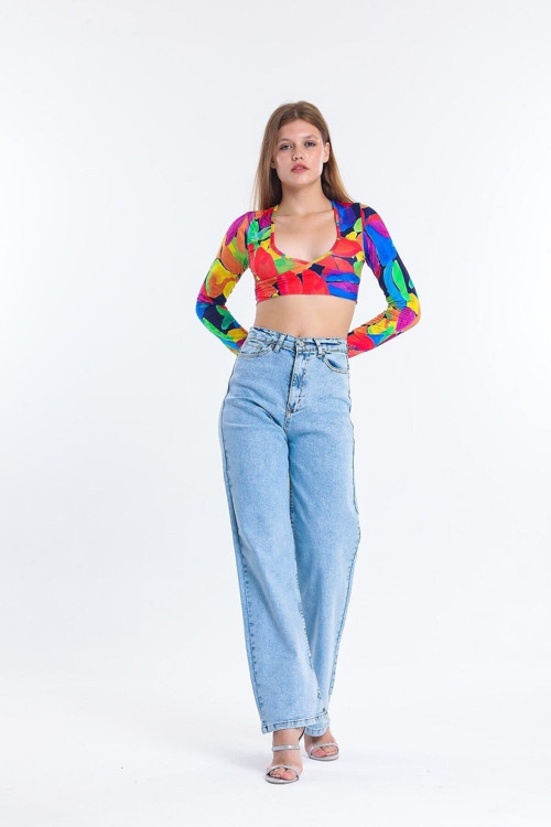 Woops Julia 90'S Kar Yıkama Mavi Süper Yüksek Bel Salaş Jeans Palazzo Zee Rucci Etiket