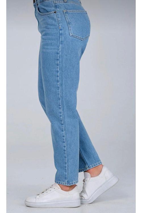 Omoda-Mavi Solmaz Mom Jeans (Kadın Boyfrend Yüksekbel Likralı Pantolon)