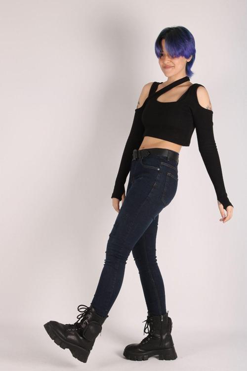 Yüksek Bel Jeans Kadın Slim Pantolon Denim Kumaş