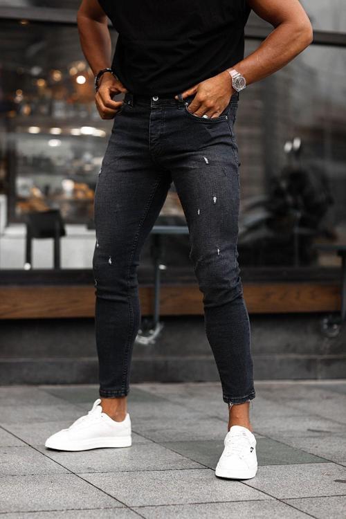 No61 Siyah Dar Kesim Likralı Dar Paça Kot Pantolon
