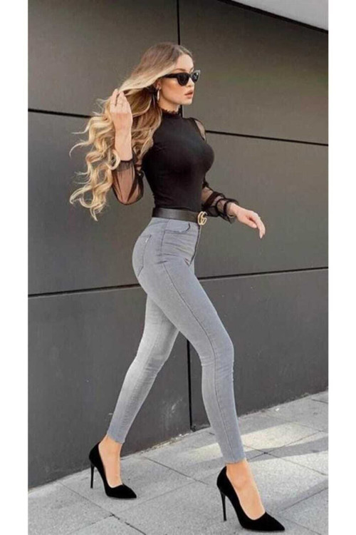 Süper Skinny Gri Yüksek Bel Pantolon S.I.M.S.I.K.I Yüksek Bel