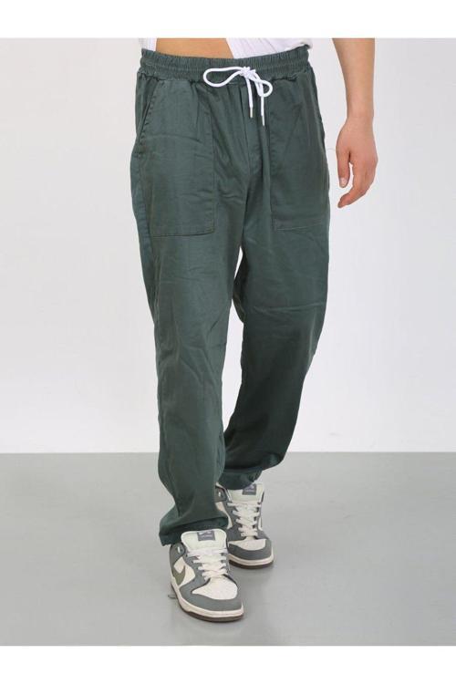 Koyu Yeşil Oversize Premium Sewing Cepli Yürüyüş Pantolonu-Koyu Yeşil - L