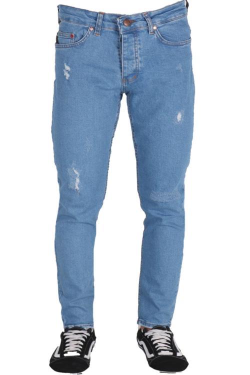 Erkek Denim Mavi Lazer Işlemli Kot Pantolon