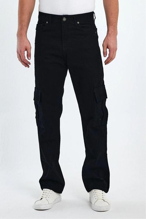 Erkek Siyah Kargo Cepli Baggy Jean