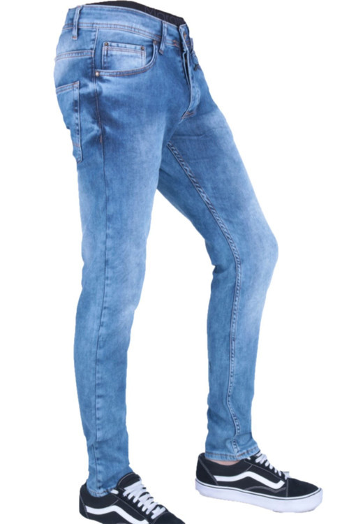 Erkek Denim Jeans Mavi Örme Kot Pantolon