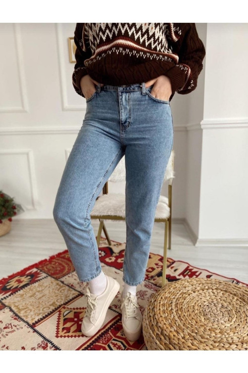 Mom Jean Kot Pantolon Yüksek Bel Likralı Esnek