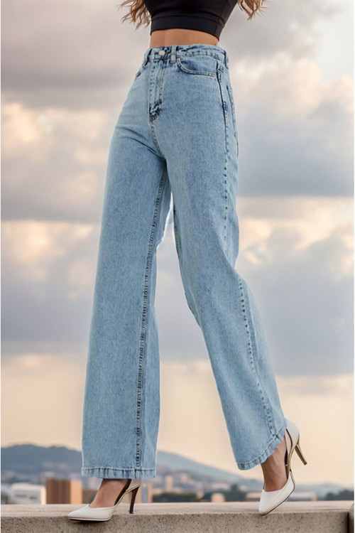 Lamira Rtx 90'S Orta Kar Mavi Likralı Palazzo Salaş Paça Süper Yüksek Bel Jean Pantolon