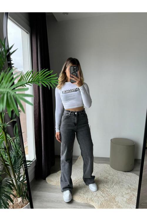 Yüksek Bel Palazzo Kot  Kadın Denim Pantolon