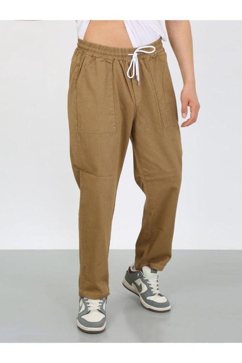 Camel Rengi Oversize Premium Sewing Cepli Yürüyüş Pantolonu-Camel - L