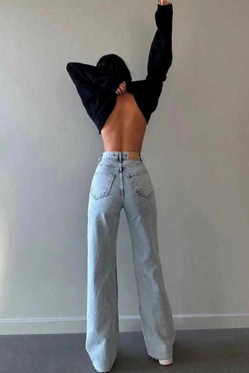 Kadın Salaş 90'S Süper Yüksek Salaş Paça Kot Palazzo Jean Pantolon