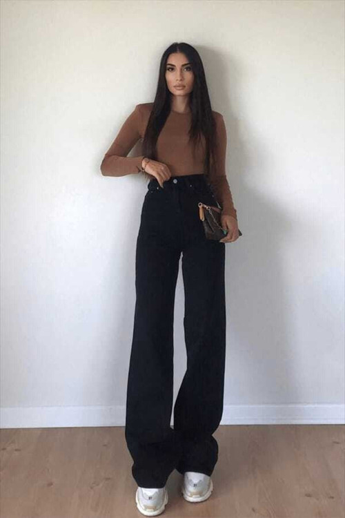 Cıqulata Kadın Michelle Siyah Yüksek Bel Bol Paça Denim Kot Pantolon