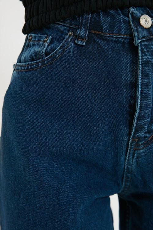 Cıqulata Charlotte Koyu Mavi Likralı Süper Yüksek Bel Wide Leg Jean Salaş Geniş Paça Kot Pantolon