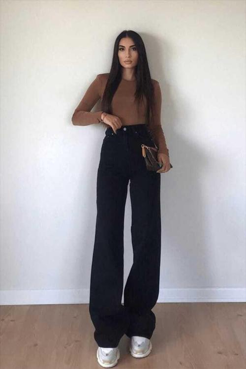 Cıqulata Kadın Michelle Siyah Yüksek Bel Bol Paça Denim Kot Pantolon