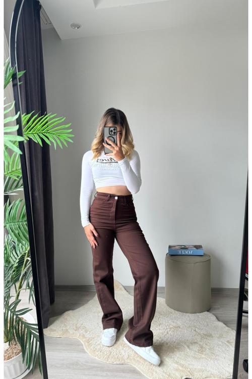 Yüksek Bel Palazzo Kot  Kadın Denim Pantolon