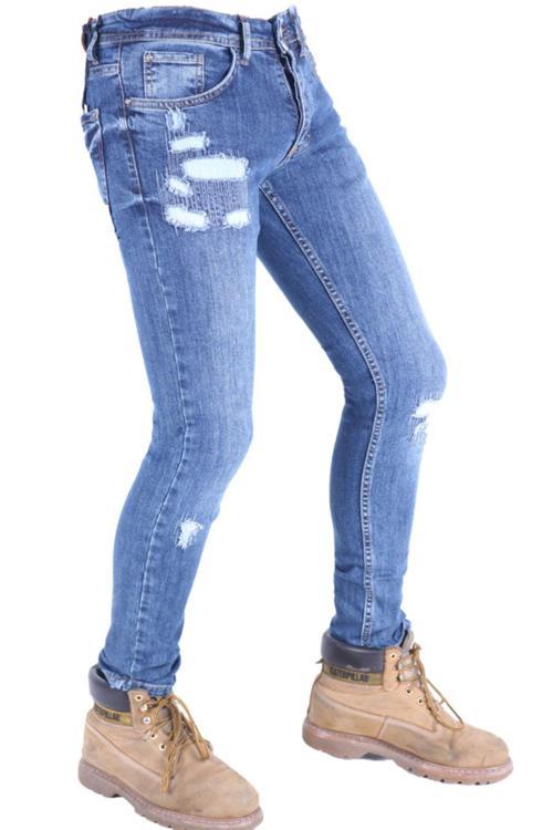 Erkek Mavi Dar Paça Denim