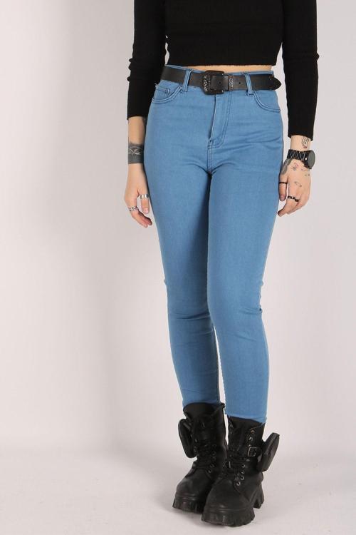 Yüksek Bel Jeans Kadın Slim Pantolon Denim Kumaş