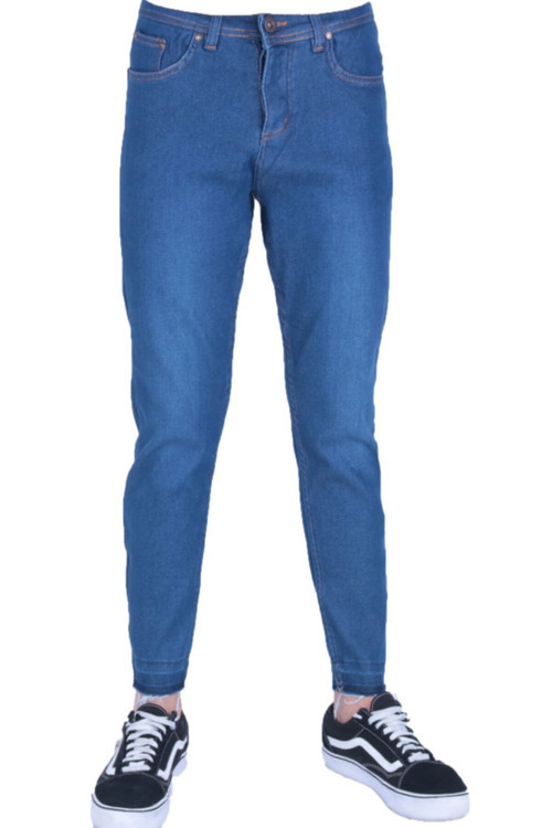 Erkek Örme Denim Trend Giyim Spor Jeans Mavi Örme Kot