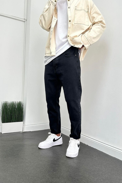 Boyfriend Siyah Eskitme Taşlamalı Kot Pantolon
